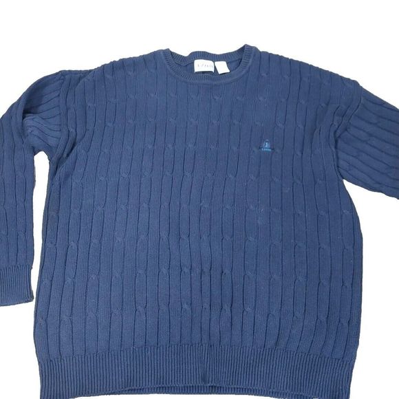 Izod Men's Sweater Sz XL  Cable Knit Navy Blue Crew Neck Long Sleeve 100% Cotton - Picture 1 of 11